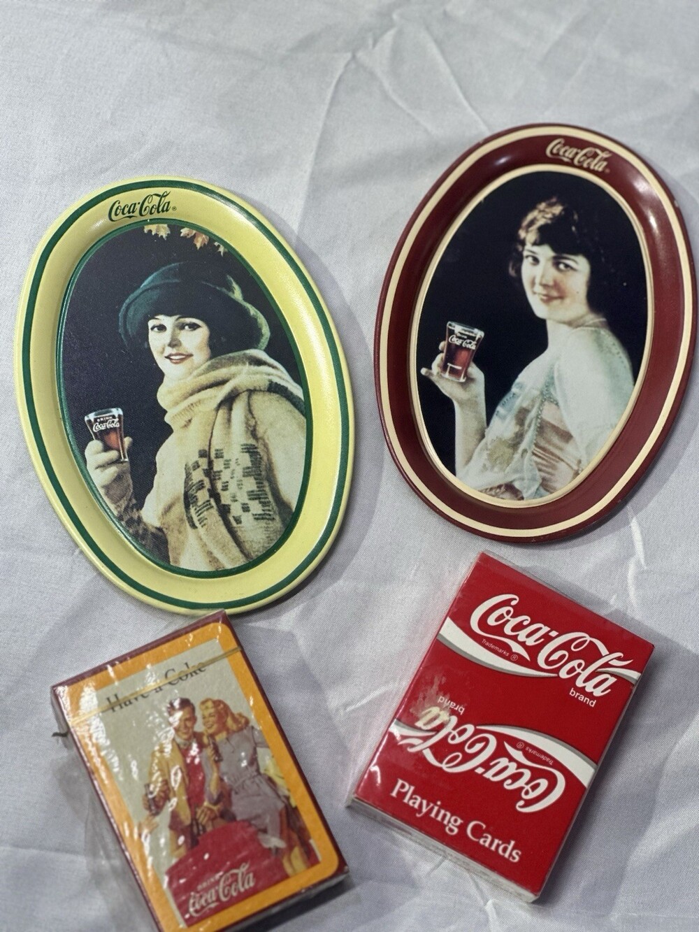 Vintage Coca Cola Memorabilia Lot 1990 Ohio Art Trays & 1994 Sealed Playing Card
